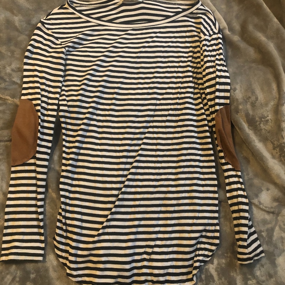 striped long sleeve with elbow patches